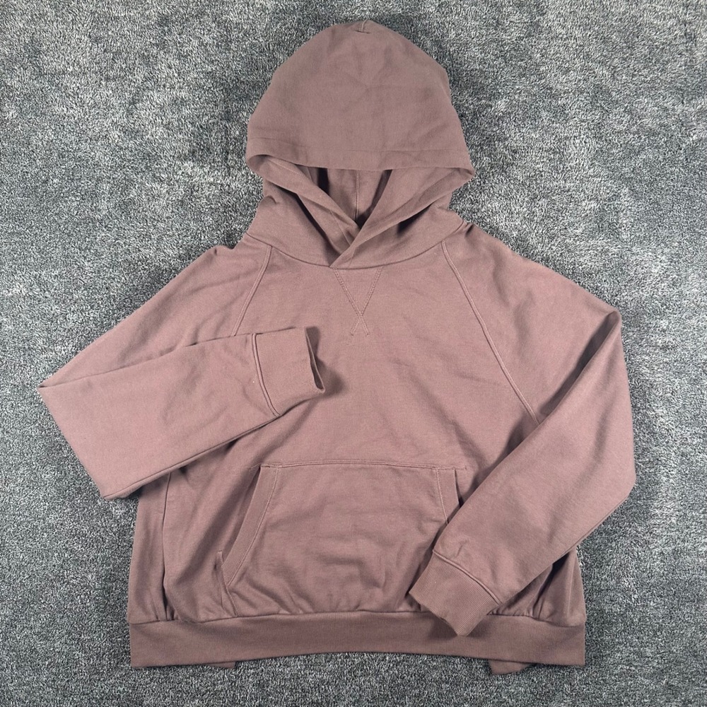 Athleta Hoodie Womens L Mauve Raglan Sleeve Cotton Pullover Sweatshirt Pocket